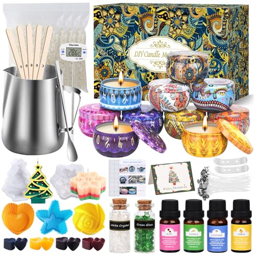 IGUGI Kit de Fabricación para Velas,DIY Juego de Regalo para Velas,Erramienta para Velas de Bricolaje Incluye 4 paquetes cera de abejas,10 Frascos para Velas,100 Mechas para Velas