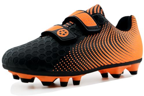 AQTDUAJ Fußballschuhe 32 Jungen Fussballschuhe Multinocken Kinder Stollenschuhe Trainingsschuhe Mädchen rutschfest Atmungsaktive Fussball Schuhe Sneaker für Sommer Schwarz-Orange