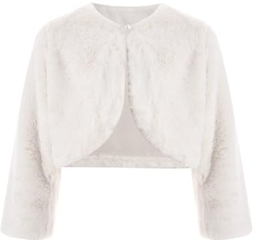 Linjinx Enfant Fille Cape de Mariage en Fausse Fourrure Gilet Boléro Cardigan Princesse Soirée Cérémonie Baptême Manches Longues Veste de Demoiselle d'honneur 2-12 Ans Blanc 2-3 Ans