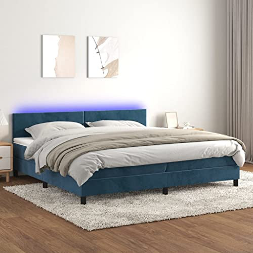 Brokky Boxspringbett mit Matratze & LED Bett Mit Bettkasten Bett Boxspringbett Betten Boxspringbett Mit Matratze Dunkelblau 200x200 cm Samt
