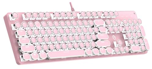 Gaozen Typewriter Mechanical Gaming Keyboard with RGB Backlit Red Switches, 104 Keys Retro Round Keycap, Wired Typewriter Style Comfortable Typing Soud (Pink)