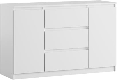 SoDREAMER Kommode 2 Türen 3 Schubladen | Weiß 120 cm Ideal für Schlafzimmer, Wohnzimmer, Kinderzimmer und Büro | Große geräumige Kommode | 120x75x40 cm