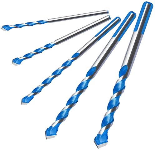 5Pcs Concrete Drill Bit, Masonry Drill Bit Set, Shockproof Hammer Drill Bit, Multi Material Drill Bits Set for Ceramic, Porcelain, Granite, Marble, Concrete, Glass, Brick, Cement, Tile, Plastic, Wood