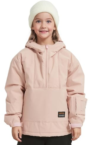 Boys Girls Pullover Anorak Hooded Ski Jacket Waterproof Windproof Snowboard Jackets Winter Coat Warm Insulated(12Y,Light Pink)