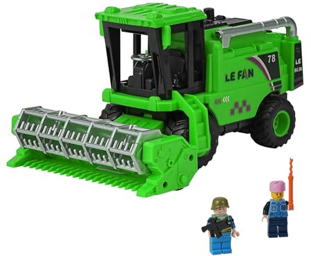 Combine Harvester Tractor Toys - with 2 Random Mini Figurine Men, Simulating Wheat Cutting Scenes, Realistic Combination Harvester Joint Movable Farm Car Toys Gift for Kids Children Age 3+ (Green)