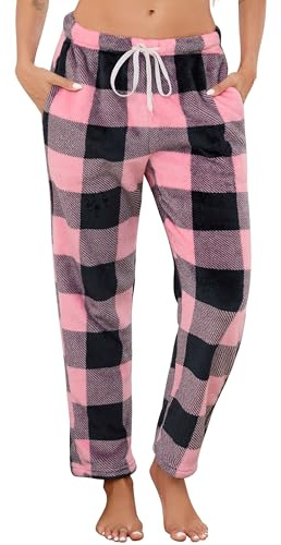 Vlazom Pyjamas för kvinnor, tjocka fleecebyxor, supermjuka loungebyxor, varma rutiga byxor för vinter, myskläder med dragsko och fickor, S-XXL