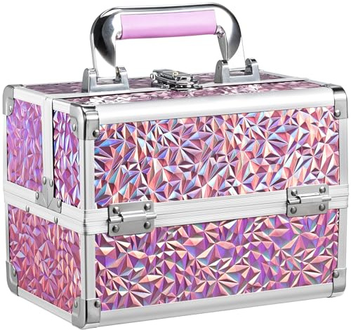 Frenessa Vanity Case Makeup Organiser Box Make up Box Storage Makeup Case Beauty Cases with Mirror Lockable with Keys, Shiny Pink