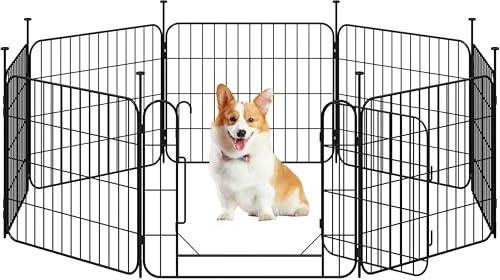 Yaheetech 8 Panneaux Parc pour Chien 60 x 50cm Enclos Chiens Interieur Cage pour Chiens Grille Pliant à Chiots Lapins Clôture Chenil pour Chien en Métal Extérieur avec piquets à Sommet Ovale et Plat