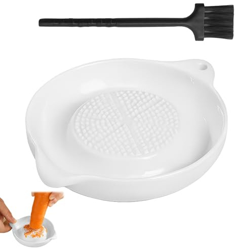 Rallador de cerámica orbicular blanco,Plato rallador de cerámica con cepillo,Rallador de ajo de cerámica dientes afilados para cocina familiar puré de manzana limón jengibre jugo de molienda