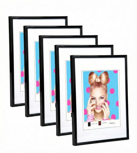 KM FOTO 3er 5er Set Photo Style Set Bilderrahmen Wanddeko Collage Poster Kunststoff Rahmen: Farbe: 5er Pack Schwarz | Format: 30x45