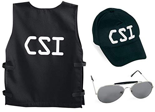 KarnevalsTeufel Costume CSI pour enfant - 3 pièces - Gilet CSI, casquette et lunettes de soleil - Agent, agent secret, sécurité, police, FBI, SWAT (164)