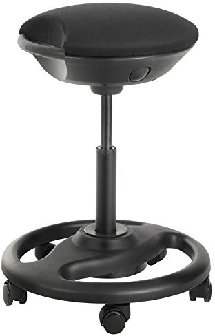 SONGMICS Dynamischer Arbeitshocker, ergonomischer Drehstuhl, mit Rollen, extra breiter Sitz, Neigung um 10 °, höhenverstellbar, Dicke Polsterung, Schwarz OSC06BK