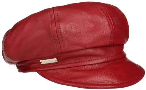 Seeberger Gorra Newsboy de Piel Mujer - Baker Boy con Visera, Forro Otoño Verano Primavera Invierno Verano/Invierno - M (56-57 cm) Rojo
