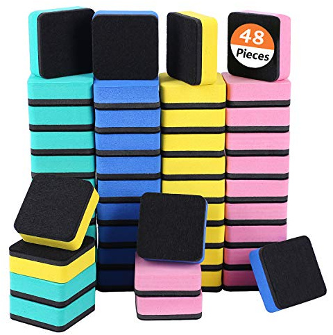 Dry Erase Erasers, 48 Pack Magnetic Whiteboard Eraser Chalkboard Cleansers Wiper for Classroom Office and Home (48mixed)