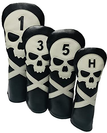 T TOOYFUL 4 PCS Club de Golf Tête en Bois - Couvre-Tête de Pilote, Bois Fairway 1 3 5 UT - Remplacement Manches Protecteur Garde avec Crâne