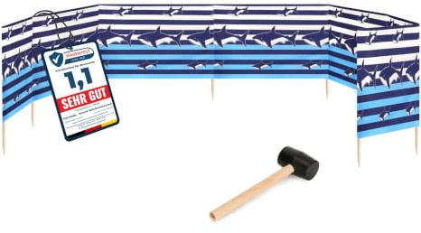 Garronda 10 m Windschutz Strand mit Gummihammer GAEX001 Streifen/Haie