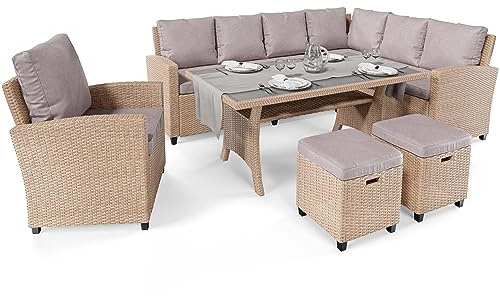 di volio Polyrattan Sitzgruppe Lounge Rossano – Gartenmöbel-Set für bis zu 9 Personen in Zwei Farbvarianten (beige)