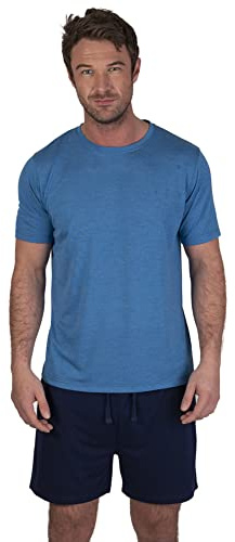 Light & Shade Men's Two-Piece Pyjamas Crew Neck T-shirt and Short Pyjama Set, Blue, M