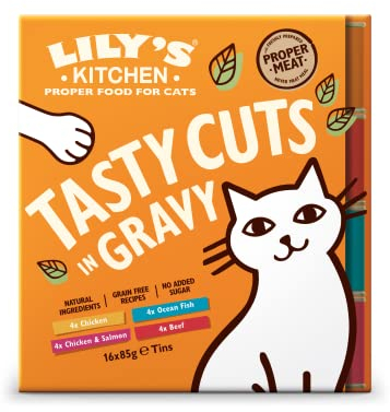 Lily's Kitchen Natural Adult Wet Cat Food in Gravy - Tasty Cuts Mixed Multipack - Complete Grain-Free Recipes (16 Tins x 85g)