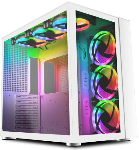 GameMax Infinity Mid-Tower ATX PC Gaming Case With 6 x Dual-Ring ARGB Fans, 6 Port Fan Controller, 30cm ARGB LED Strip, Tempered Glass Side Panel | White