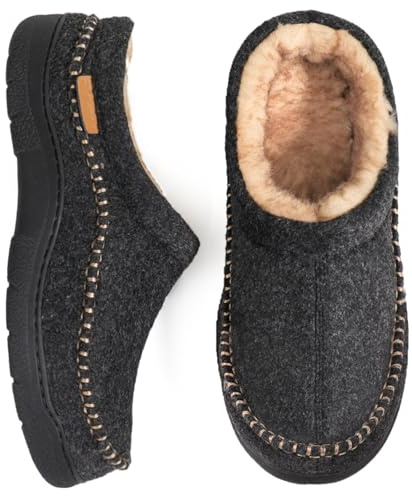 Zigzagger Men's Slip On Moccasin Slippers, Indoor/Outdoor Warm Fuzzy Comfy House Shoes, Fluffy Wide Loafer Slippers, Wool Black, 7-8 D(M) US