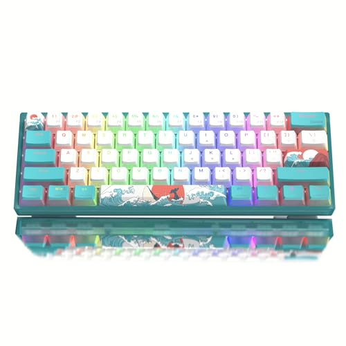 LQXQ WK61 Mechanische Tastatur 60%, Gaming-Tastatur verkabelt, Hot-Swap RGB mit PBT Korallenmeer Tastenkappen für Gamer PC Windows - Linearer roter Schalter