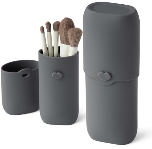 zoka Silicone Makeup Brush Holder, Travel Makeup Brush Case, Portable Makeup Bag Cosmetic Pouch, Anti-Fall Out Cover, Waterproof, Travel Essentials (Dark Grey)
