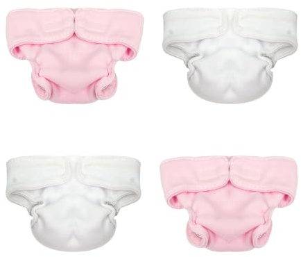 MYREBABY Mini Diapers White Pink Set of 4 Pcs for 6-7 Inch Reborn Baby Dolls