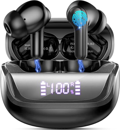 Wireless Earbuds, 2025 Bluetooth 5.4 Headphones Deep Bass, 50H Playtime In Ear Earphones HiFi Stereo, Ear buds with 4 ENC Noise Cancelling Mics, IP7 Waterproof Earbuds with Fast Charging LED Display