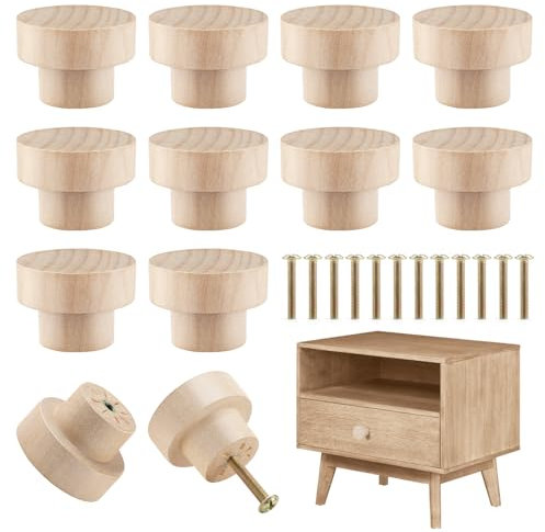 GlasFlength Möbelknöpfe Holz 12 Stück, 25 x 35 mm Holzknöpfe für Schränke Runde Schubladengriffe mit 25 Schrauben Möbelgriffe Schrankknöpfe für Kommode Möbel Holzgriffe für Schubladen