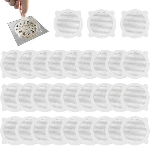 Dräneringsskydd, 30 st engångs hårdräneringsklistermärken 10 cm självhäftande fiber dräneringsklistermärken med handtag runda nätklistermärken duschavlopp hårfångare för badrum badkar och kök