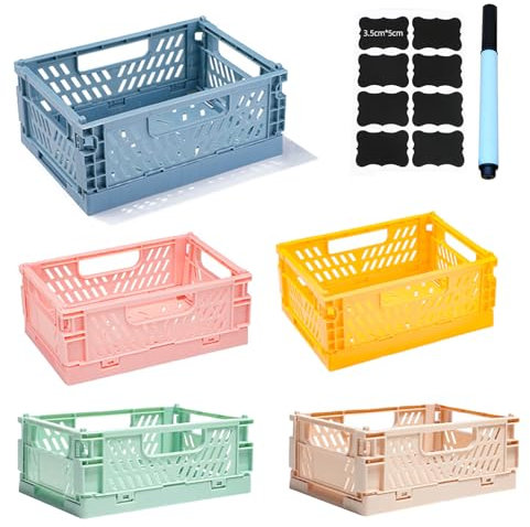 Tchsrim 5 Stücke Klappbox Klein,Aufbewahrungsbox Klein,Klappkiste Stabile,Hervorragende Speicherkapazität, Ideal Zum Organisieren Kleiner Gegenstände (Mehrfarbig)