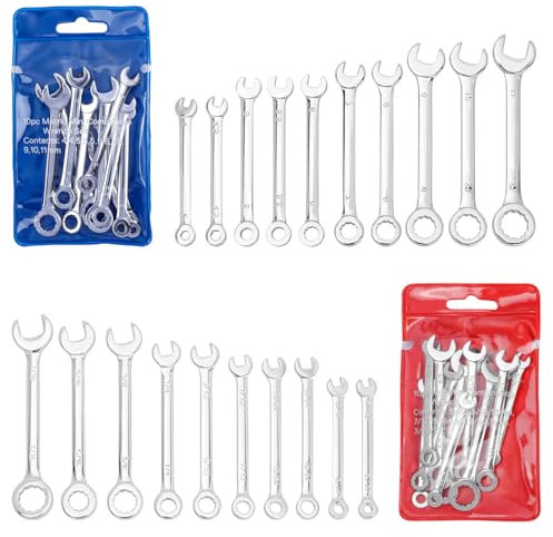 Mesee 20 Pieces Mini Wrench Set, Metric & SAE Combination Wrench Set 4-11mm & 5/32-7/16 Open and Box End Wrenches Small Ignition Wrench Spanner Tools for Car Bike Furniture Machine Repairs