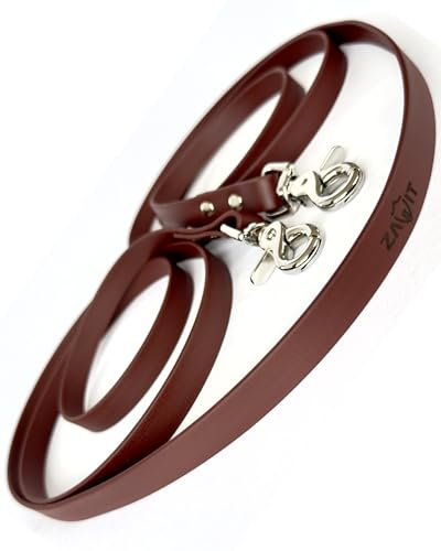 ZAVVIT – BioThane Zügel geschlossen mit Scherenkarabiner, 16 mm breit, 3 m lang, braun | weiche, Flache und Pflegeleichte Zügel ohne Stege für Training & Ausritt