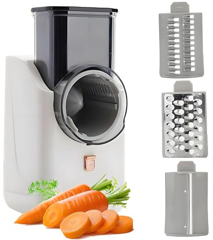 Rallador De Queso Eléctrico, Cortador De Verduras con Carga USB para Quesos De Patata con 3 Cuchillas De Acero Inoxidable, Trituradora De Frutas Electrónica 3 En 1, para Patatas Enteras White