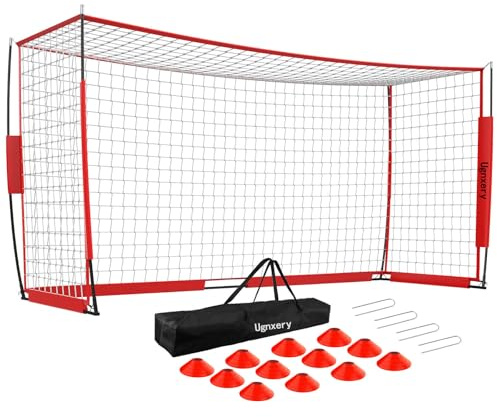 Portable Soccer Goal, Detachable 12x6 FT Soccer Goals Net for Backyard, Quick Setup Training Equipment with 1 Carry Bag, 12 Training Cones (Red)