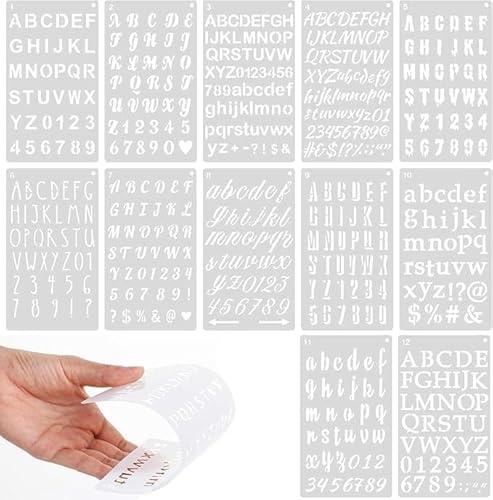 12-Piece Reusable Letter & Number Stencil Set for DIY Crafts and Home Decor
