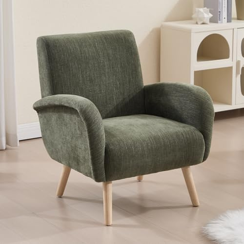 Ya-Home Poltrona Imbottita Sedia da Salotto Poltroncina Moderna in Tessuto Poltrone Salotti con Gambe in Legno Sedie Imbottita per Camera da Letto/Soggiorno, Verde