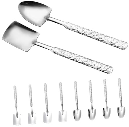 Gatuida 10 Pezzi Cucchiai Paletta in Acciaio Inossidabile con Texture Martellata Cucchiai Moderni per Dessert Gelato Torta Pudding e Yogurt Posate da Servizio Eleganti e Funzionali