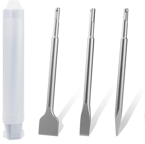 SDS PLUS Juego de 3 cinceles puntiagudos, 14 x 250 mm, cincel plano de 20 x 250 mm, cincel ancho 40 x 250 mm, SDS Plus, juego de cinceles duraderos y afilados para azulejos, adhesivo para azulejos