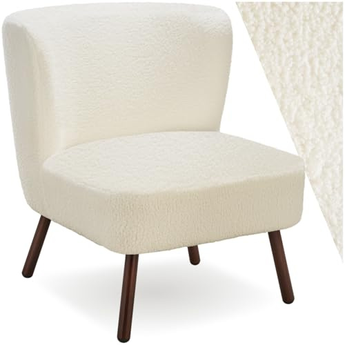tectake® Fauteuil Relax Fauteuil Club Confortable en Tissu Bouclette Design Scandinave Moelleux avec Accoudoirs pour Salle à Manger, Salon, Chambre, Chaise Bureau, Allaitement, TV