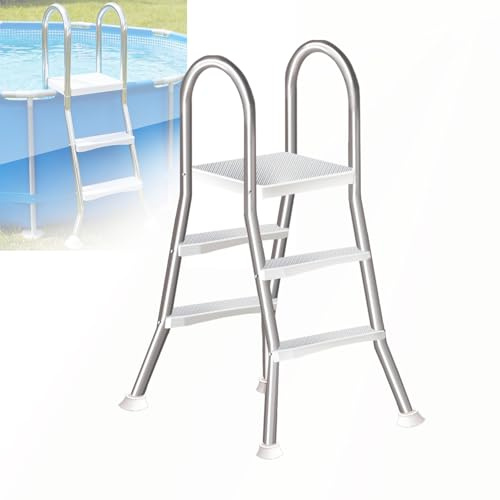 LHFJ Escalera de Piscina para Piscina Elevada de Doble Cara y 4 Peldaños de 135 cm, Escalera Piscina Desmontable, Escalera Piscina Acero Inoxidable de Alta Resistencia, Capacidad 250 kg,33 in