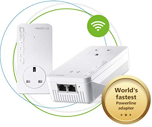 devolo Magic 2–2400 Wi-Fi 5 Next: Starter Kit | 4k/ 8k UHD Streaming | Stable Home Working (Up to 2400 Mbps Powerline, Mesh WiFi 5, G.hn, 3x Gb LAN ports)