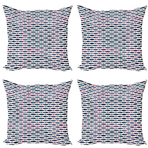 ABAKUHAUS Ethnisch Kissenbezug Set (4 Stück), Retro Boho Oval Forms, moderner doppelseitiger Digitaldruck, 40 cm, Marine-Blau-Magenta Schwarz