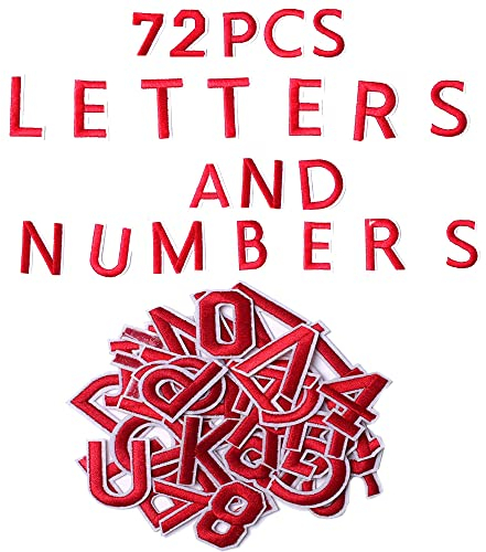 Harsgs Aufnäher zum Aufbügeln mit Buchstaben A–Z, Zahlen 0–9, Applikation für Kleidung, Kleid, Hut, Jeans, DIY-Zubehör, Rot, 72 Stück