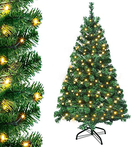 UISEBRT 180cm Sapin de Noël Artificiel Lumineux - Arbre de Noël avec LED, Support en Métal, Sapin Artificiel en PVC pour Décoration de Noël, Vert