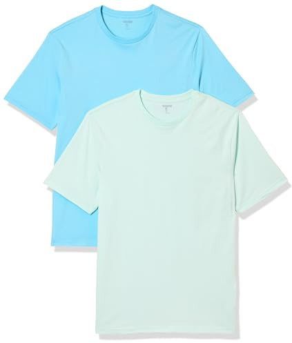 Amazon Essentials T-shirt en Coton à Col Rond à Manches Courtes, Coupe Classique Homme, Lot de 2, Bleu Clair/Bleu des Mers du Sud, XXL