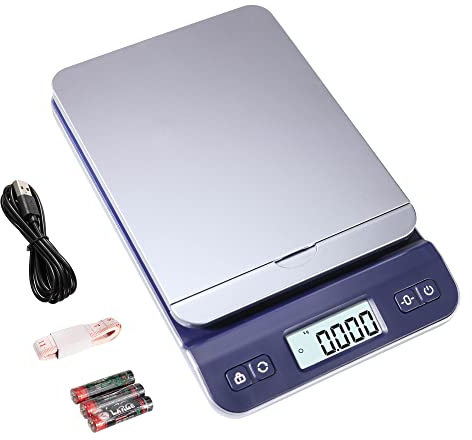 UNIWEIGH digital Postwaage 39kg/86lb, Briefwaage, Paketwaage, Plattformwaage, Küchenwaage, Grammwaage, Postal Scale mit Hold-Tara-Funktion für Büro, Haus,Lager, Markt, USB-Kabel, Maßband (Blau)