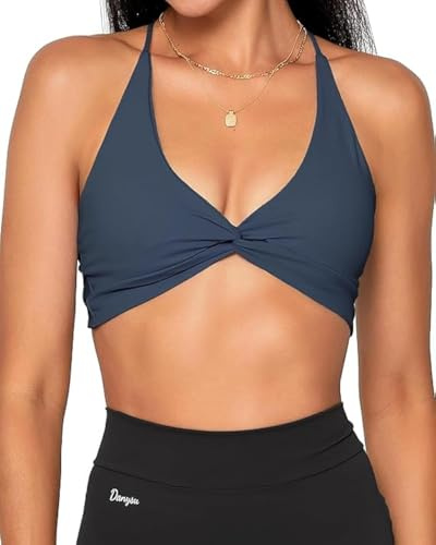 Danysu Sujetador deportivo sin espalda para mujer, camiseta de entrenamiento suave con acolchado extraíble, sujetador de entrenamiento de yoga Strappy Going Out Top