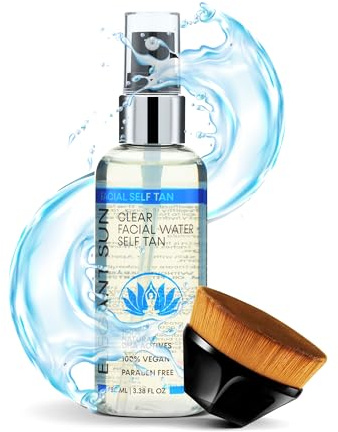 Elegant Sun Facial Tanning Mist with Kabuki Brush, Noncomedogenic Clear Self Tanner Spray, Vegan, Paraben-Free, Clean Skin-Friendly Formula Faux Tan, 3.38 oz